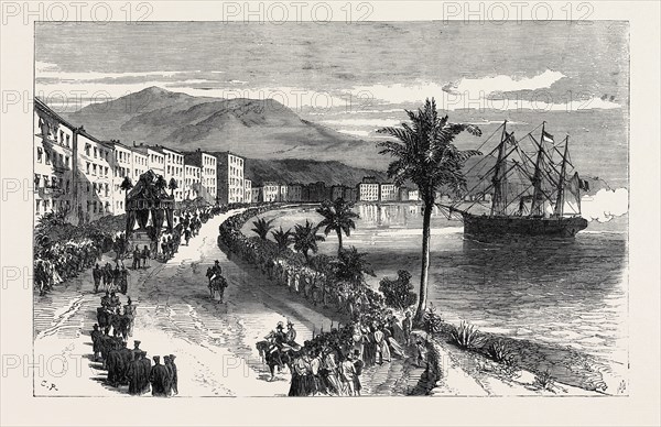 FUNERAL PROCESSION OF THE LATE KING OF BAVARIA AT NICE: THE CORTÃƒâ€°GE PASSING ALONG THE PROMENADE DES ANGLAIS, 1868
