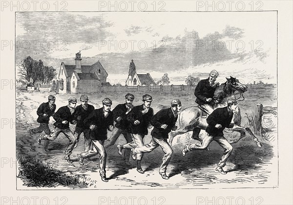 THE OXFORD AND CAMBRIDGE BOAT RACE: THE CAMBRIDGE CREW TRAINING ON BARNES COMMON, 1868