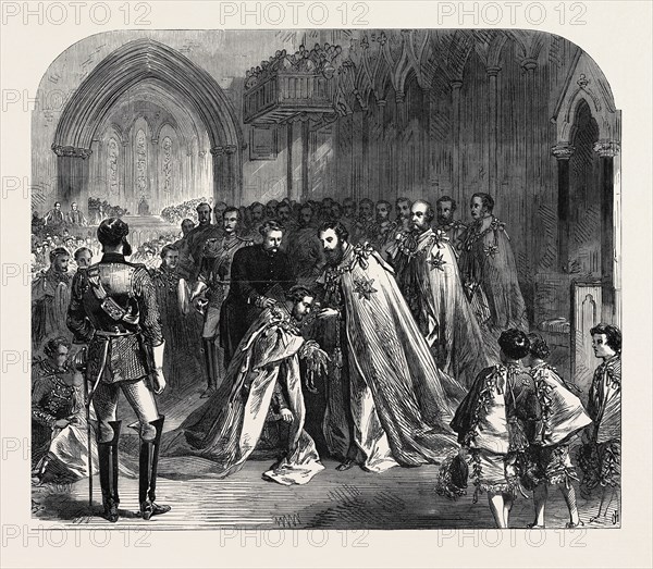 THE GRAND MASTER INVESTING THE PRINCE OF WALES WITH THE ORDER OF ST. PATRICK, IN ST. PATRICK'S CATHEDRAL, DUBLIN, 1868