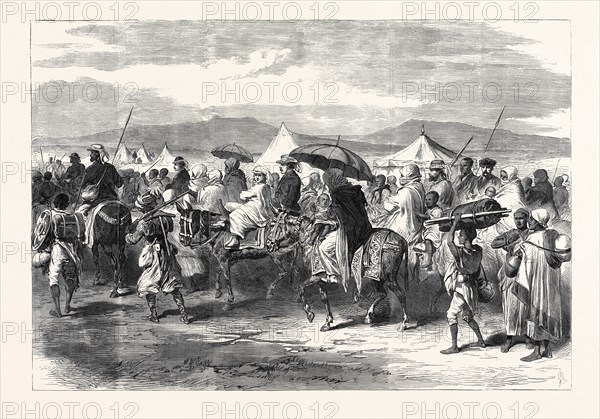THE ABYSSINIAN EXPEDITION: DEPARTURE OF THE RELEASED PRISONERS FROM THE HEADQUARTERS CAMP, PLAIN OF DALANTA, 1868