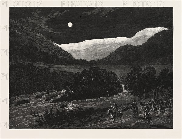 THE SOUTH AMERICAN WAR: CHILIAN CAVALRY CROSSING THE PASS OF USAPALTA, IN THE CORDILLERAS.