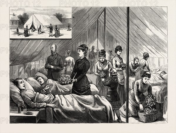 NEW YORK: LADIES OF THE FLOWER AND FRUIT MISSION WAITING UPON PATIENTS, IN THE HOSPITAL TENT ON NINETY-NINTH STREET