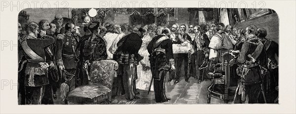 SPAIN: THE ROYAL BIRTH, KING ALFONSO PRESENTING THE INFANTA TO THE AMBASSADORS AND STATE OFFICIALS