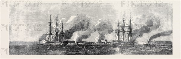 H.M.S. "EXMOUTH" AND "BLENHEIM" COVERING GUN BOATS DURING AN ATTACK ON THE FORTS AT THE MOUTH OF THE NARVA