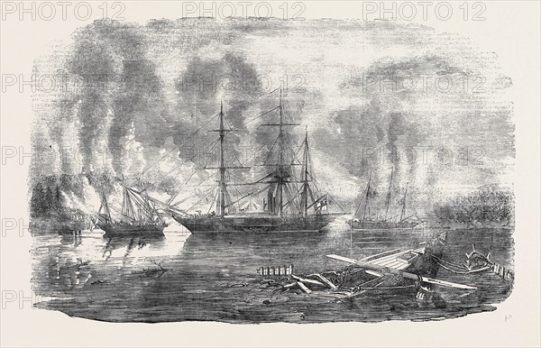 "THE BULLDOG" AND "STARLING" INTERCEPTING TRADING VESSELS, SKETCHED BY J.W. CARMICHAEL