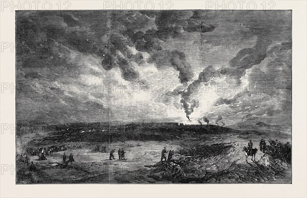 BURNING OF "THE SANTA MARIA" FRIGATE IN SEBASTOPOL HARBOUR, SKETCHED BY J.A. CROWE