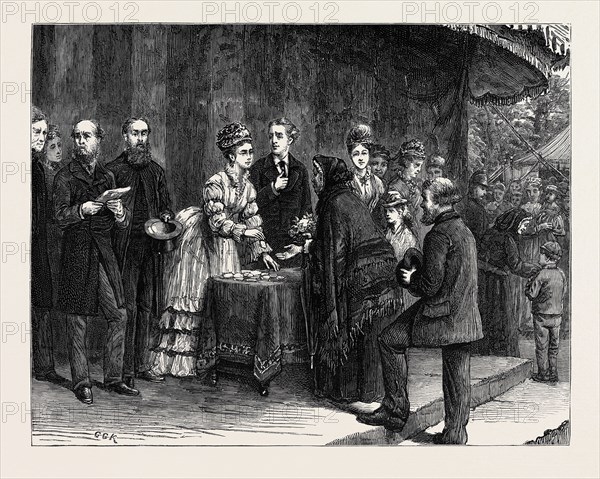 CITY OF LONDON FLOWER SHOW IN DRAPERS' HALL GARDEN, H.R.H. THE PRINCESS LOUISE GIVING THE PRIZES, AUGUST 1, 1874