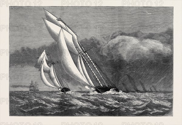 THE INTERNATIONAL YACHT RACE, THE "CORINNE " AND "ENCHANTRESS" STRUCK BY A SQUALL, AUGUST 8, 1874