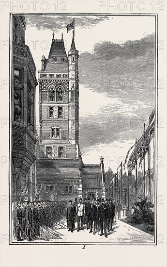 OPENING OF THE SEAMAN'S ORPHANAGE, LIVERPOOL, BY H.R.H. THE DUKE OF EDINBURGH: 1. The Royal Procession passing the front of the Orphanage., October 10, 1874