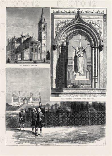 SCENE OF THE CAWNPORE MASSACRE OF 1857, MEMORIAL BUILDING AND GARDENS, THE MEMORIAL CHURCH, MAROCHETTI'S MONUMENT OVER THE WELL