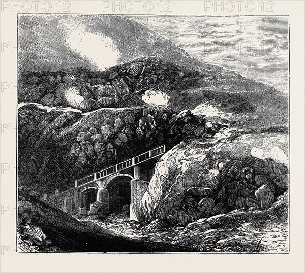SKETCHES IN THE LIPARI ISLANDS: NEWLY CONSTRUCTED BRIDGE IN THE INTERIOR OF GREAT CRATER, VULCANO, FOR DESCENT OF MULETEERS