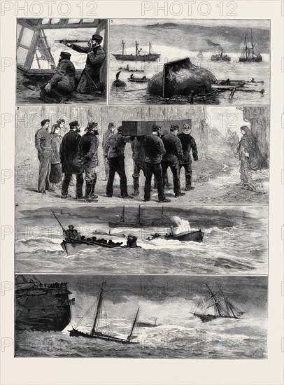 A SOUTH COAST GALE: 1. Watching; Ward Room of H.M. Training Ship "Boscawen: "I Give Her Twenty" "I Give Her Ten"; 2. "After the Gale:" Derelicts; 3. Sequel: Funeral of a Merchant Seaman; 4. Helping the Helpers; 5. "In Time" and "Too Late."