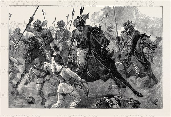 WITH THE INDIAN CONTINGENT IN EGYPT: BENGAL LANCERS PURSUING THE FLYING ENEMY AFTER THE BATTLE OF TEL-EL-KEBIR, SEPTEMBER 13