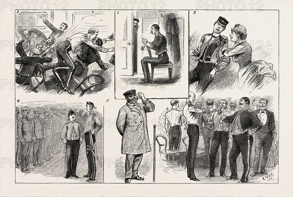 SOME OF THE COMIC ELEMENTS IN THE GROUNDING OF A TROOPSHIP: 1. The Bump. 2. "Bweakers? Anything to Bweak this Confounded Monotony." 3. "You are Unmarried, Mr. B., ; Promise Me That You Will Never Let Tommy, Cissie, Prissie, Peg, Meg, &c., &c., be Drowned or Forsaken! The Colonel Must Save Me." 4. Hearing Mr. Chips, the Carpenter, Reporting No Leak in any Compartment, I Casually Observe to Blunt: "A Man Can Die but Once, Don't You Know." 5. The Carpenter Reports. 6. As the Ship Had Grounded Upon the Only Forty Yards of Soft Stuff in Forty Miles of Rock, the Spirits of the Passengers Revive, and Good Fellowship Prevails.