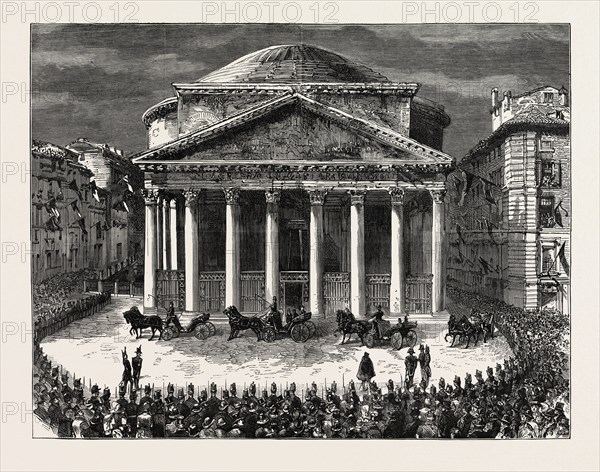 THE KING AND QUEEN OF ITALY VISITING THE NEW TOMB OF THE LATE KING VICTOR EMMANUEL IN THE PANTHEON, ROME