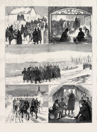 THE EASTERN QUESTION, WITH THE TURKS: ALEXINATZ DURING THE ARMISTICE: 1. The Commandant's Department: Waiting for Orders of the Day; 2. The "Crown" Inn: "Rent Free"; 3. Present State of the Tête du Pont; 4. Hafiz Pasha Starting for a Reconnoitre; 5. In the Servian Camp: A Parley with the Enemy, "Dolo Den" (Good Day)