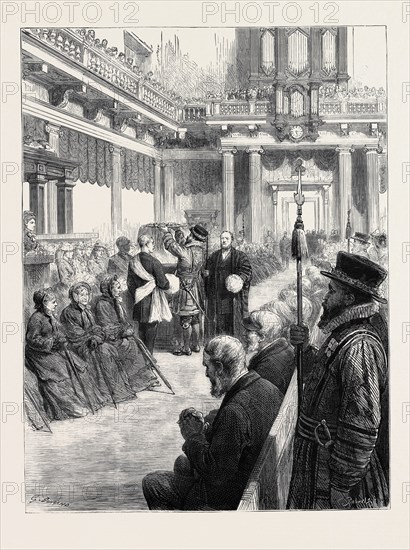 HOLY THURSDAY: DISTRIBUTION OF MAUNDAY CHARITY AT WHITEHALL: BRINGING IN THE SALVER WITH THE ROYAL ALMS