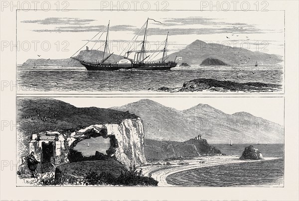 VISIT OF H.R.H. THE PRINCESS OF WALES TO ATHENS: 1. A Picnic in the Gulf of Athens, H.M.S. "Osborne" passing AEgina; 2. Ancient Tombs at Munychia, near Athens