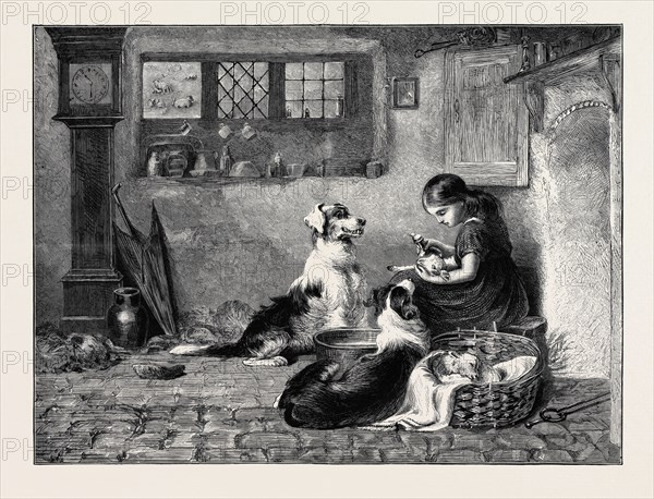 THE ORPHANS, A DRAWING BY BRITON RIVIERE IN THE DUDLEY GALLERY, 1870
