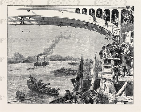 THE OXFORD AND CAMBRIDGE BOAT RACE: AT BARNES BRIDGE, 1870