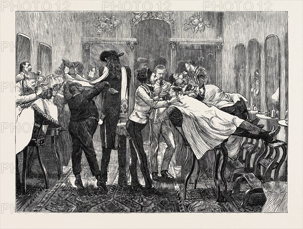 BARBER'S SALOON, NEW YORK, 1870