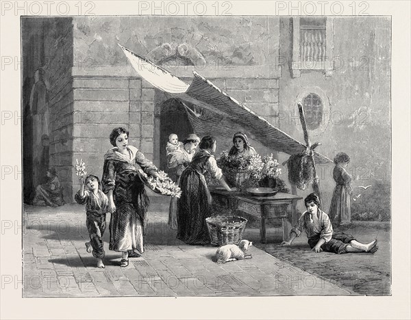 A SPANISH FLOWER STALL, 1870