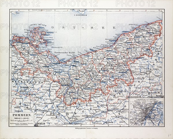 MAP OF POMMERN, MECKLENBURG-VORPOMMERN (GERMANY) AND NORTH WEST POLAND, 1899