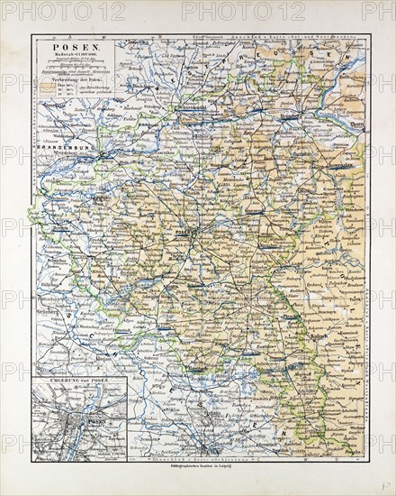 MAP OF POSEN (POZNAN), POLAND, 1899