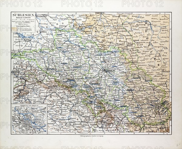 MAP OF SILESIA, POLAND, 1899