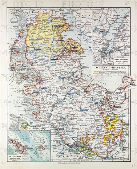 MAP OF SCHLESWIG-HOLSTEIN, GERMANY, 1899