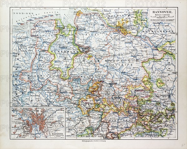 MAP OF HANNOVER, GERMANY, 1899