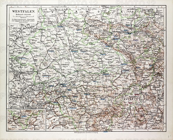 MAP OF NORDRHEIN-WESTFALEN, GERMANY, 1899