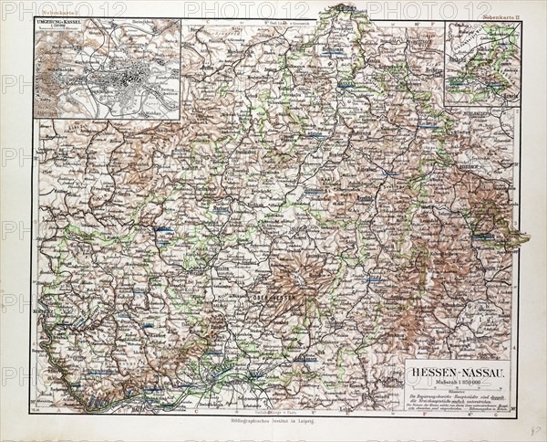 MAP OF HESSEN-NASSAU, GERMANY, 1899