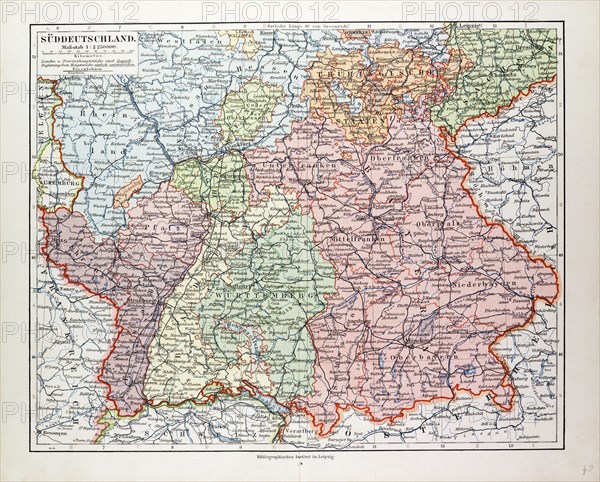 MAP OF THE SOUTH OF GERMANY, 1899
