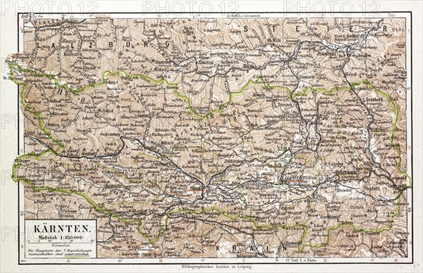 MAP OF KÃ„RNTEN, AUSTRIA, 1899