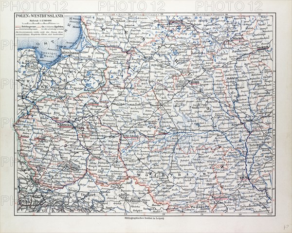 MAP OF POLAND, BELARUS AND UKRAINE, 1899