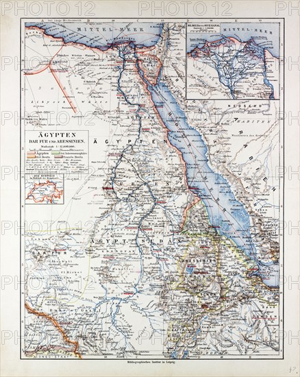 MAP OF EGYPT, SUDAN, 1899