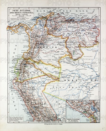 MAP OF PERU, ECUADOR, VENEZUELA AND COLUMBIA, 1899