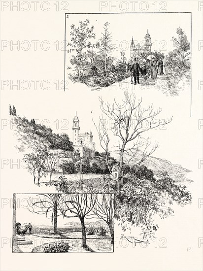 THE VILLA ST. GEORGES, GRASSE, BELONGING TO M. CHIRIS, SENATOR OF THE FRENCH REPUBLIC: 1. General View. 2. The Queen's Drive. 3. On the Terrace.