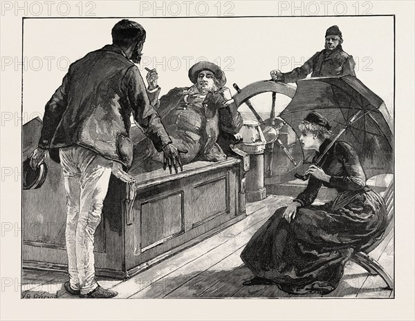 A CONVERSATION ON A SHIP, DRAWN BY W. H. OVEREND.