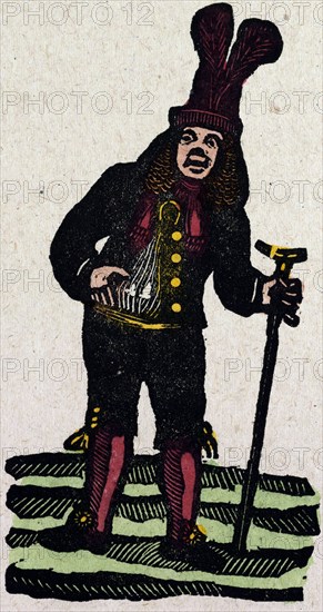 illustration of English tales, folk tales, and ballads. A man with a walking stick