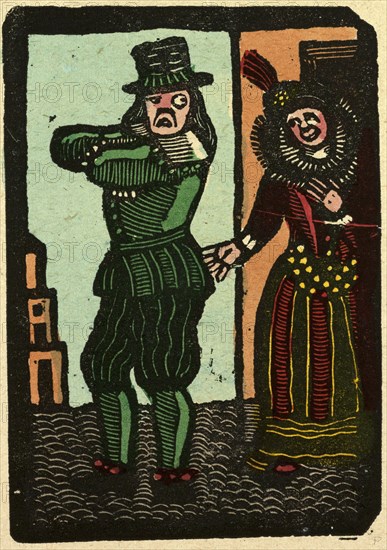 illustration of English tales, folk tales, and ballads. Woamn and man.