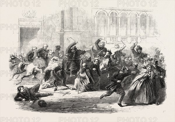 THE RECENT OUTBREAK AT WARSAW: THE RELIGIOUS PROCESSION PROCEEDING FROM THE CHURCH OF THE BERNARDINS, ATTACKED BY THE COSSACKS