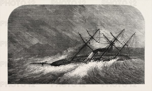 H.M. STEAM-SLOOP LAPWING (COMMANDER MONTAGU O'REILLY) IN A GALE, IN THE DORO CHANNEL