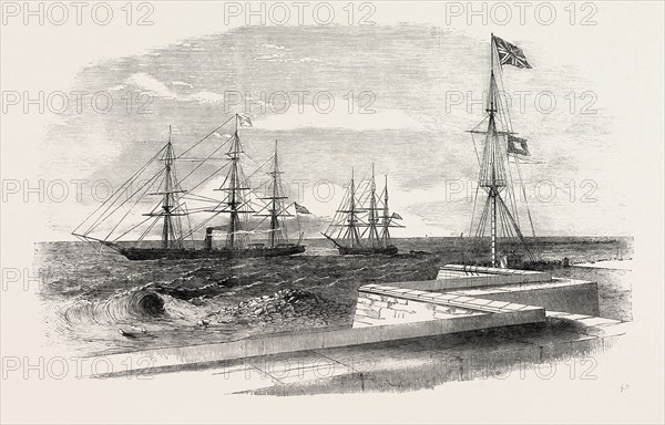 THE BRITISH STEAMER BENGAL BRINGING A SUPPOSED RUSSIAN PRIZE INTO MADRAS HARBOUR, 1854