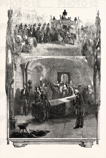 FUNERAL OF MARSHAL ST. ARNAUD, AT PARIS: INTERNMENT OF MARSHAL ST. ARNAUD IN THE VAULT OF THE MARSHALS OF FRANCE, BENEATH THE CHURCH OF THE INVALIDES, 1854