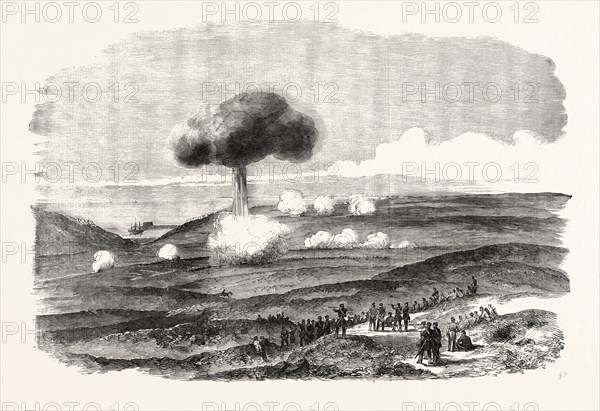 THE CRIMEAN WAR: THE SIEGE OF SEBASTOPOL: EXPLOSION OF A POWDER MAGAZINE IN THE ENGLISH TRENCHES, 1854