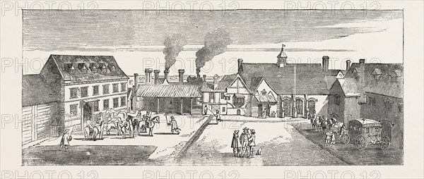 FIRE IN THE STRAND, SITE OF ARUNDEL HOUSE: NORTH VIEW OF ARUNDEL HOUSE IN 1646, LONDON, UK