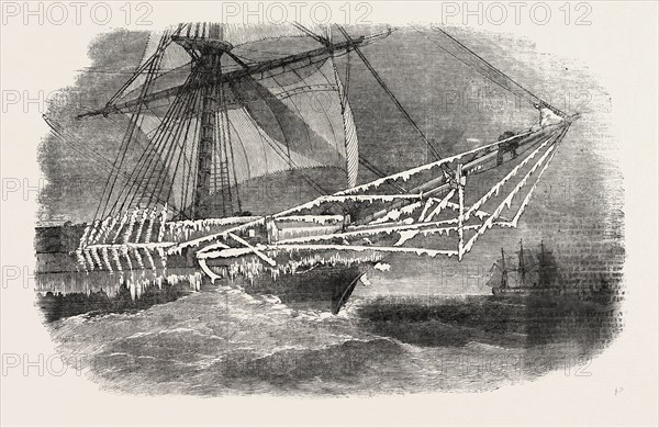 COLD WEATHER IN THE BALTIC: BOWS OF H.M. CORVETTE CRUISER., 1854
