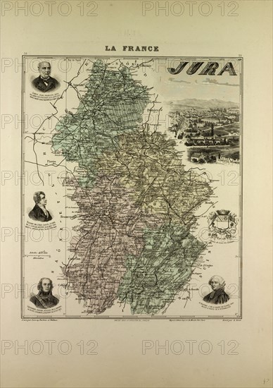 MAP OF JURA, 1896, FRANCE